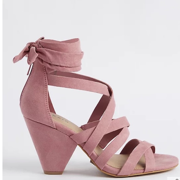 STRAPPY CONE HEEL - FAUX SUEDE ROSE - Picture 3 of 4